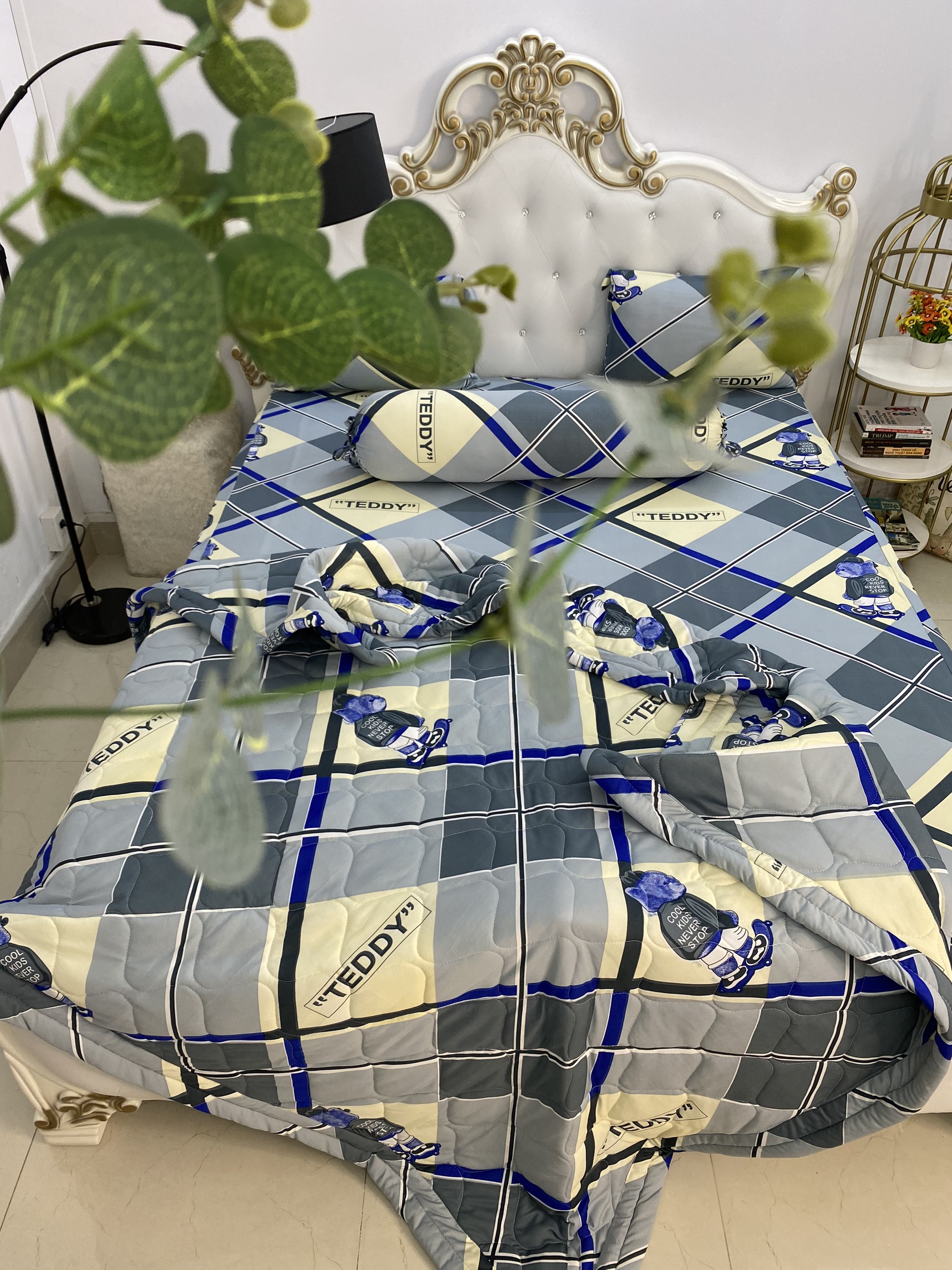 [HCM]Bộ chăn drap gối  thun Hàn Quốc loại 1 có mền 5 món ( 1 drap + 1 chăn chần bông + 3 áo gối) đủ size