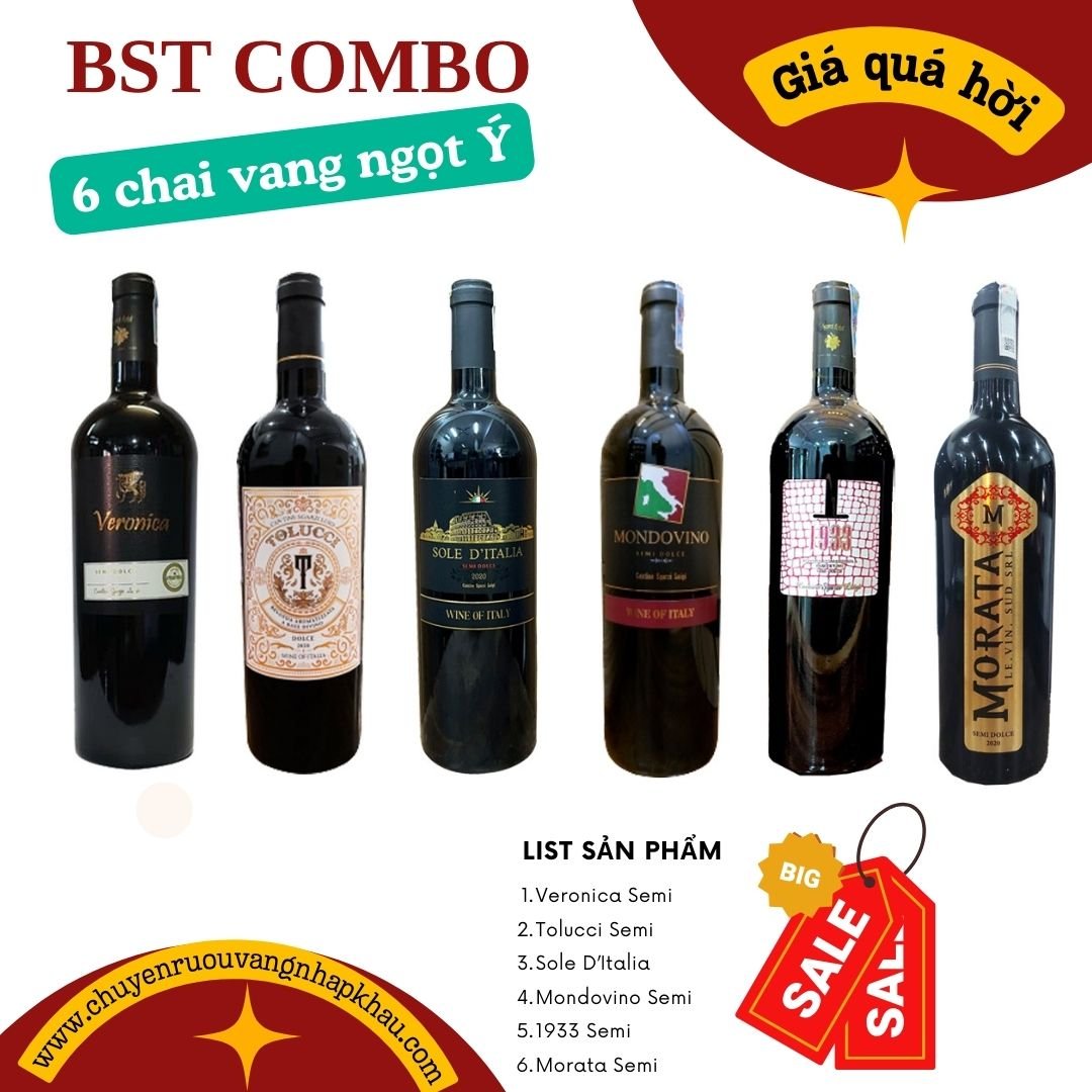 Combo 6 chai vang ngọt Ý giá siêu ưu đãi