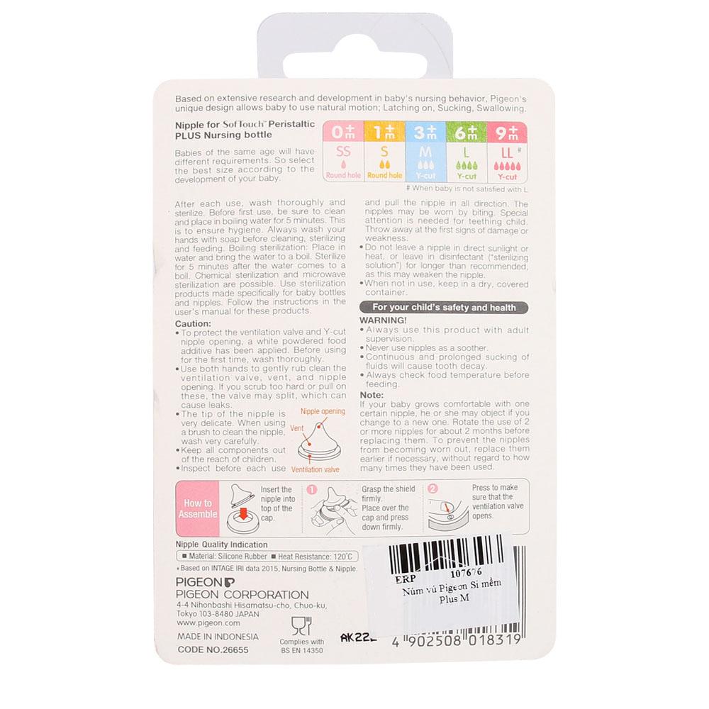 Bộ Đôi Núm Ty Pigeon SofTouch Peristaltic Plus Cổ Rộng Size M