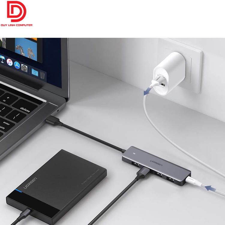 Bộ chia USB 3.0 ra 4 cổng Ugreen 50985 hỗ trợ nguồn phụ Micro USB