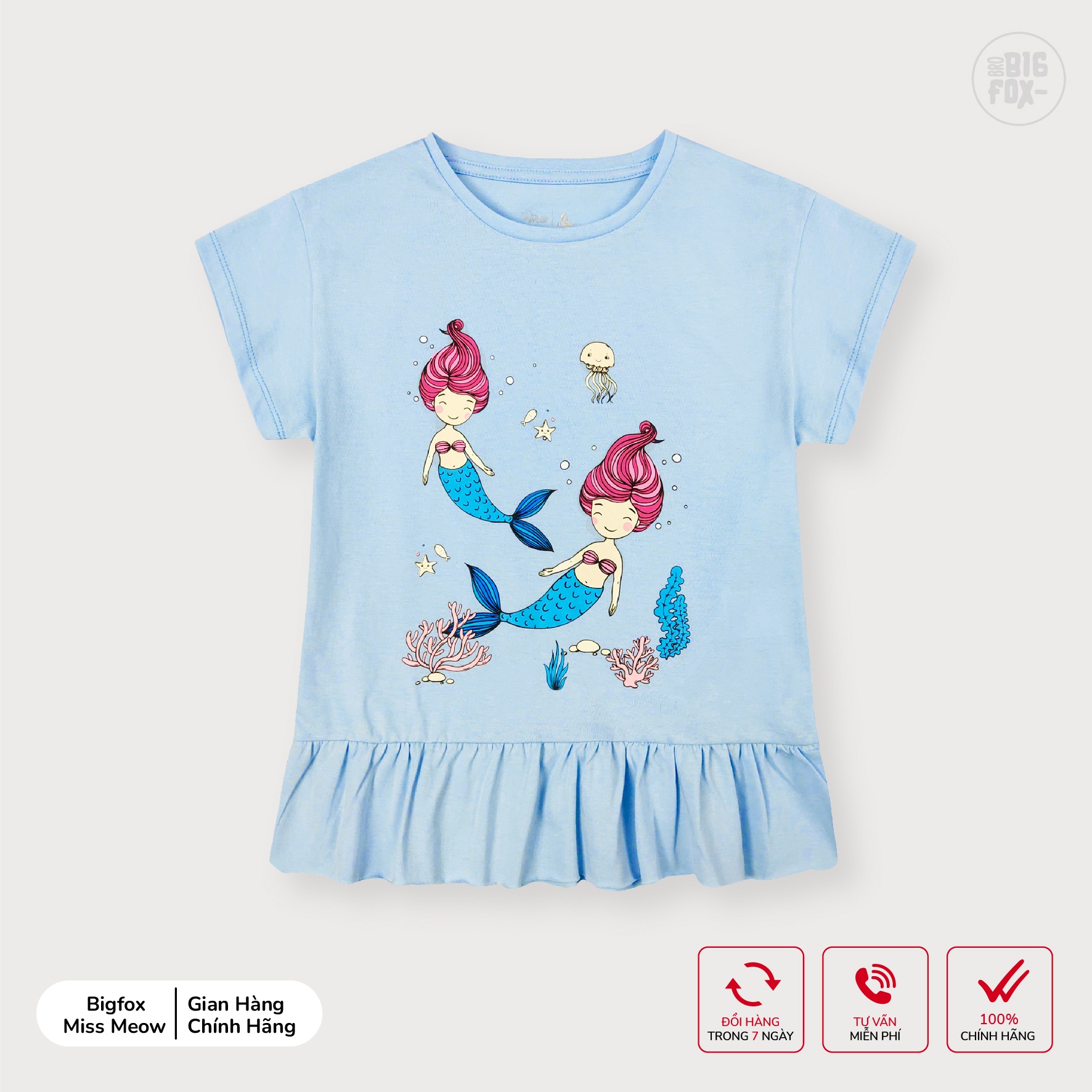 Áo bé gái size đại BIGFOX - MISS MEOW mặc nhà mùa hè vải cotton mềm mịn in nàng tiên cá cỡ trẻ em 3,4,5,6,7,8,9,10,11 tuổi 10-35kg