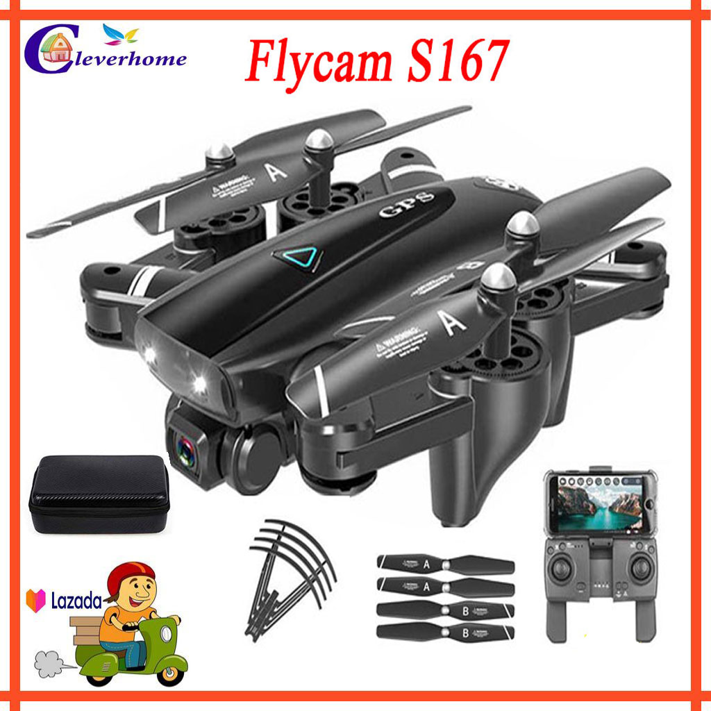 Flycam giá rẻ - Flycam mini, Máy Bay Flycam 4K Wifi GPSS S167 Cao Cấp Đèn LED Siêu Sáng Kiểu Dáng Siêu Đẹp Hình Ảnh Siêu Nét, Động Cơ Mạnh Mẽ Camera Chống Rung Quang Học, BH UY TÍN