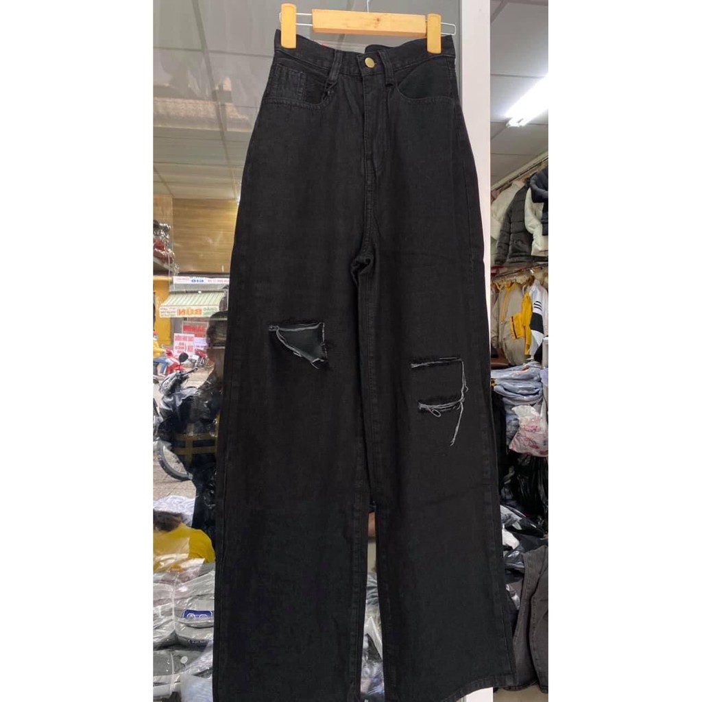 Baggy jeans ống suống đen rách 3