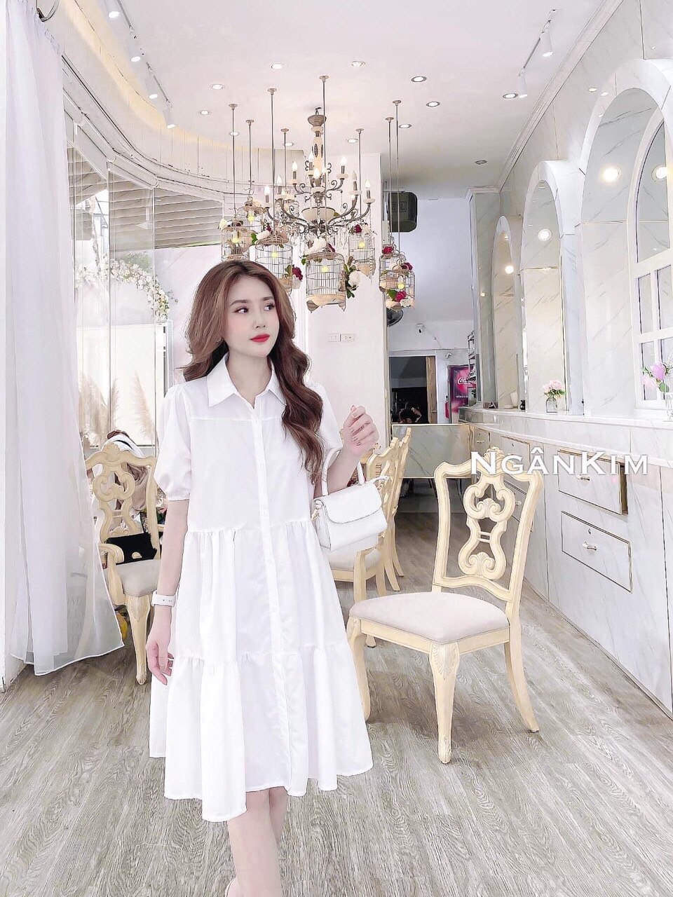 ĐẦM XÒE KATE FORM RỘNG CỔ SƠ MI CÓ TAY MẶC THOÁNG MÁT HỢP THỜI TRANG - MTB