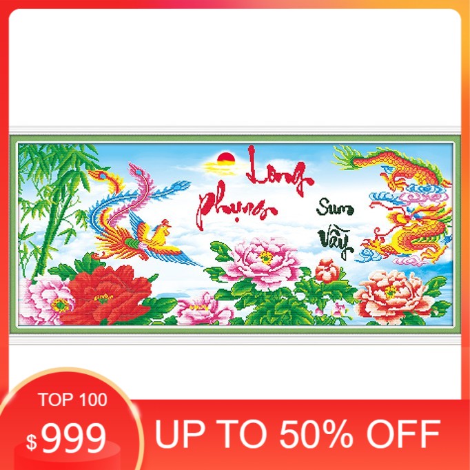 Tranh đính đá long phụng sum vầy . kích thước: 1m33 x 60cm