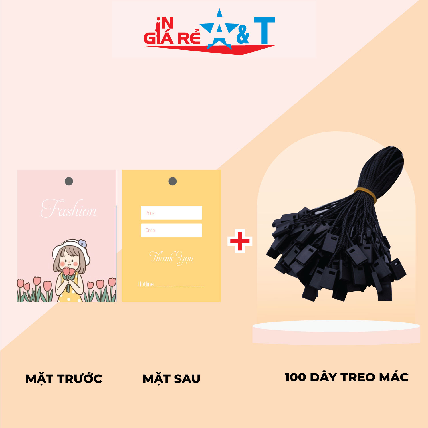 Set Bộ mác quần áo & dây treo mác quần áo, gồm 100 mác quần áo giấy bìa cứng sang trọng và 100 dây dù treo tag mác