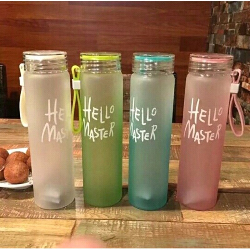 Bình nước thủy tinh Hello Master 480ml có dây xách