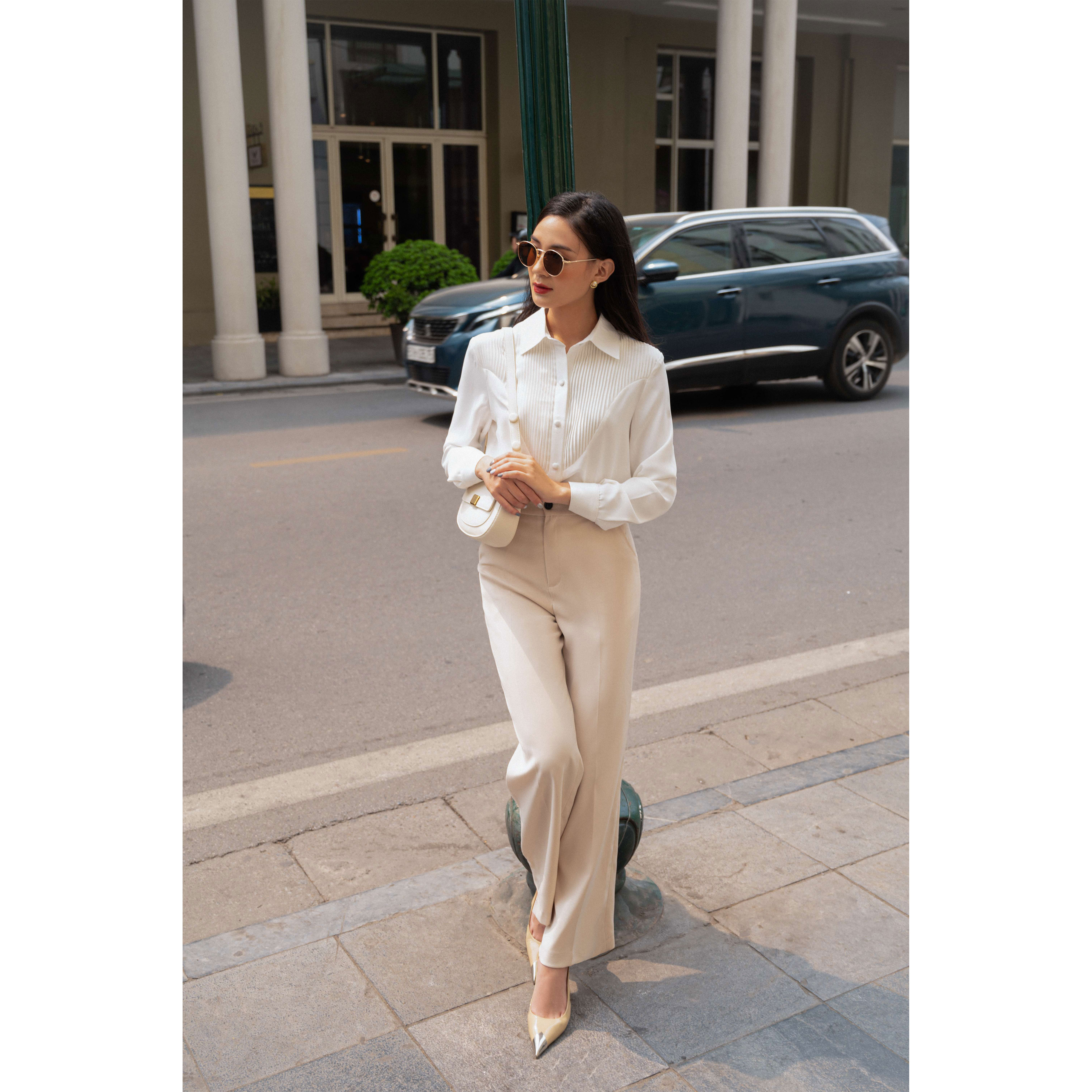 Sơ mi trắng cổ xếp ly 03SHI222 - MAIIMER