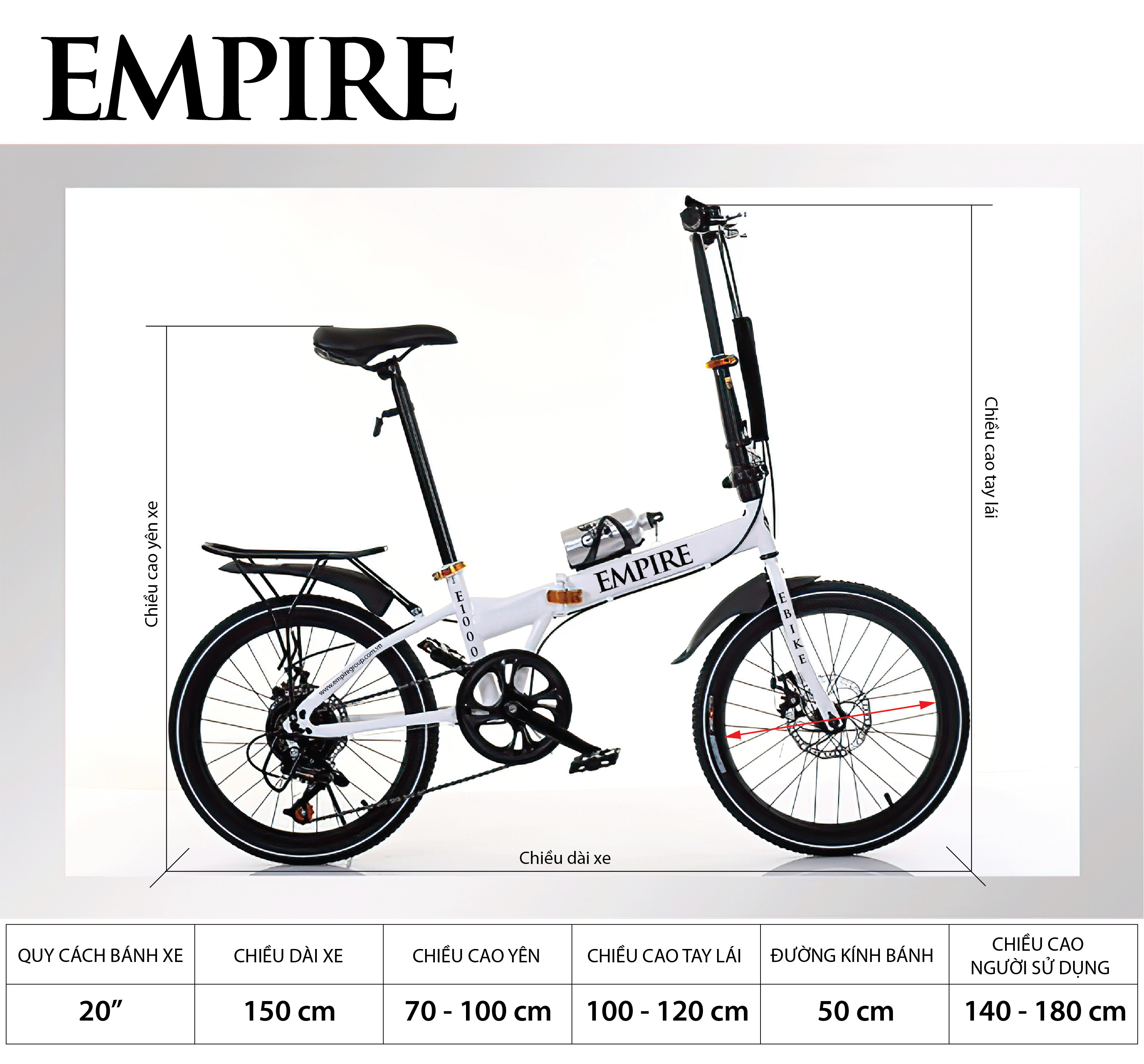XE ĐẠP GẤP EMPIRE E1000 màu trắng