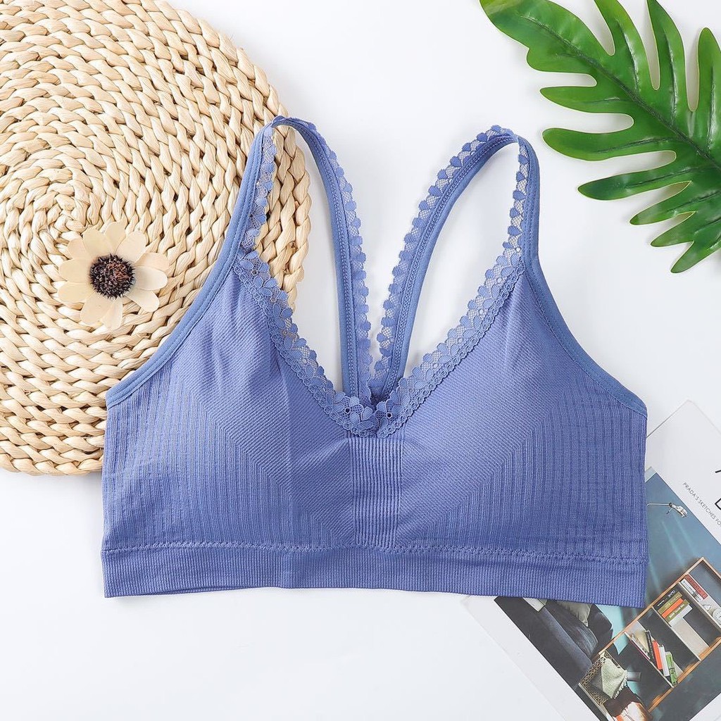 Áo ngực 2 quây chéo lưng cotton viền ren học sinh dan l&u 2029