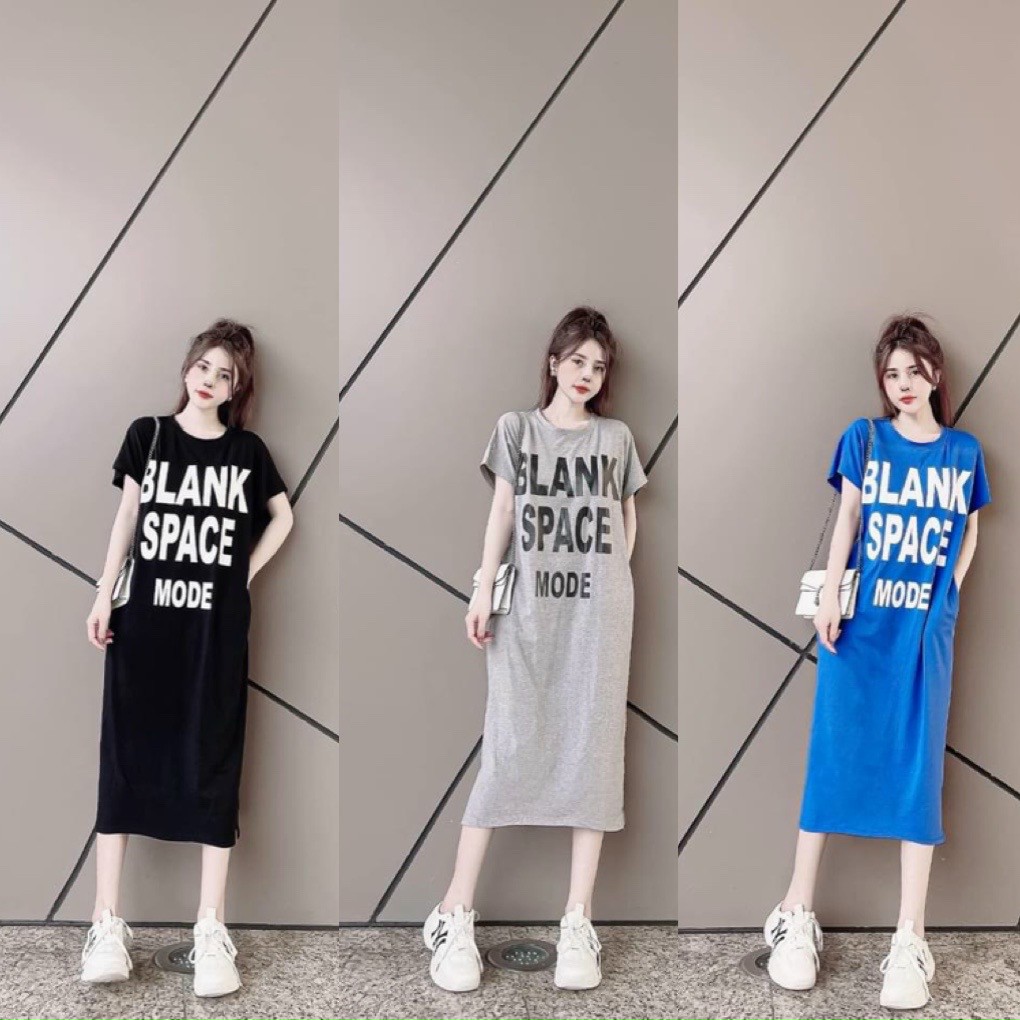 [HOÀN TIỀN ĐẾN 15%]váy suông nữ in chữ blank phom rộng dáng dài
