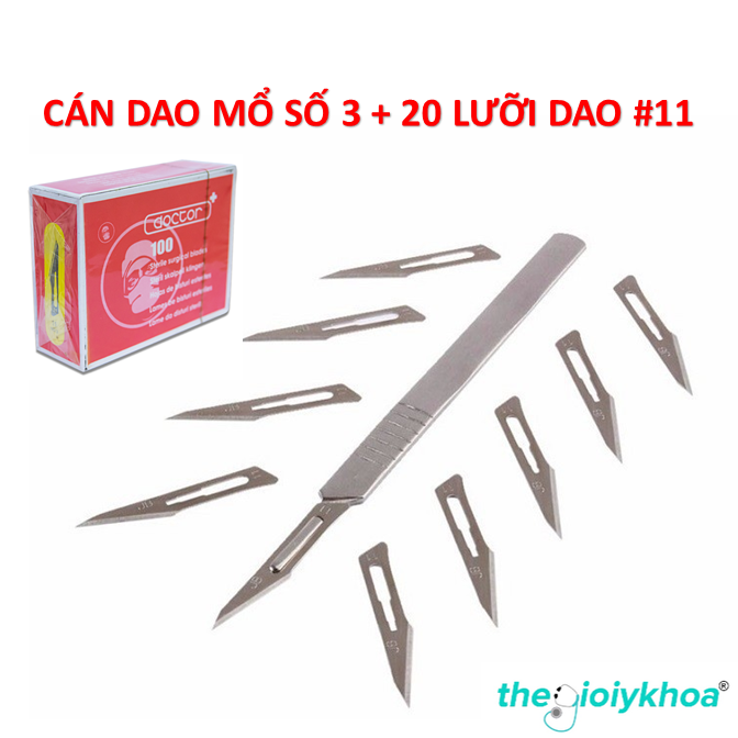 Cán dao mổ số 3 Kèm 20 lưỡi dao mổ số Doctor số 11 Thegioiykhoa