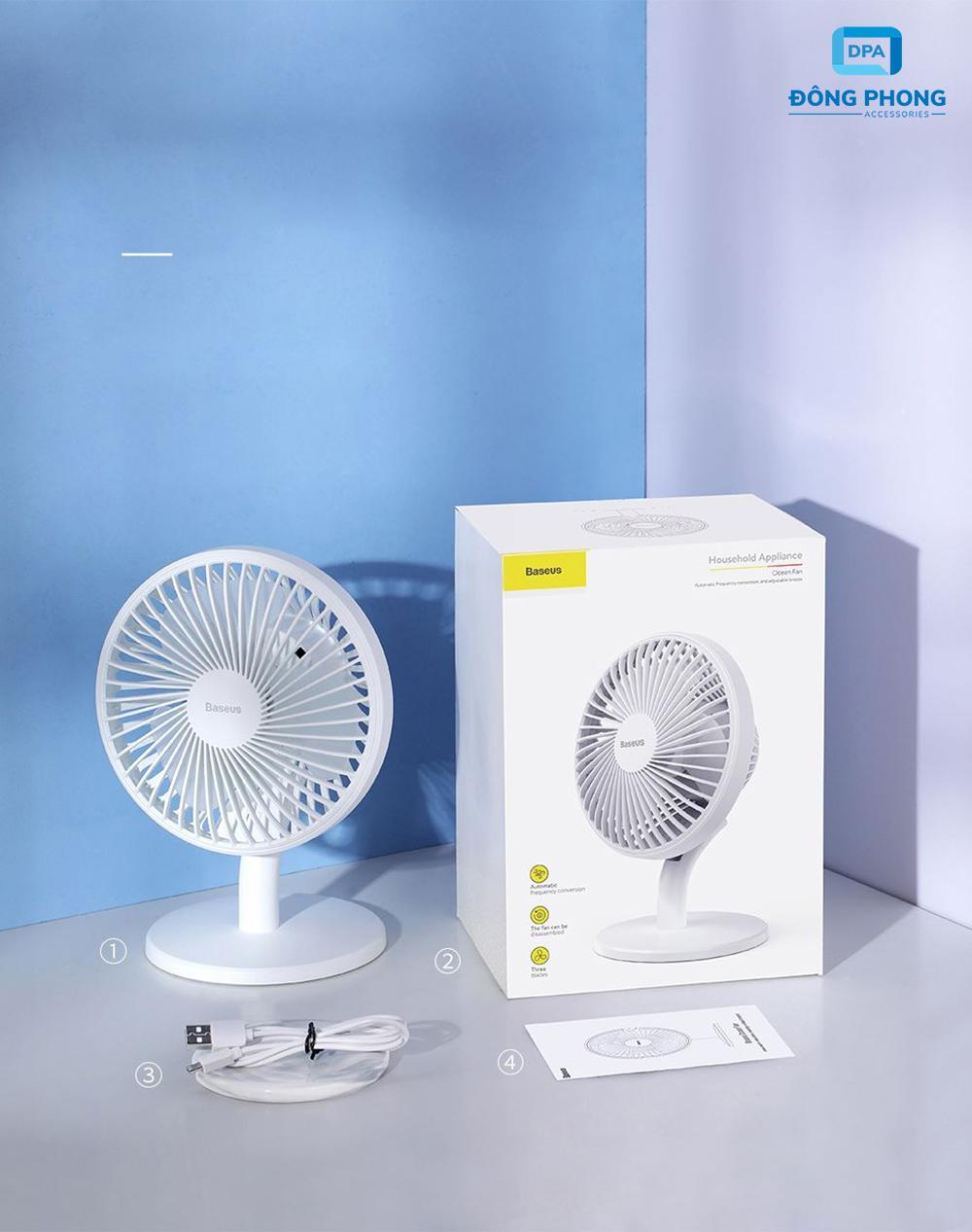 Quạt Mini Để Bàn Baseus Ocean Fan ( Pin sạc 2000mAh, 4 mức tốc độ )