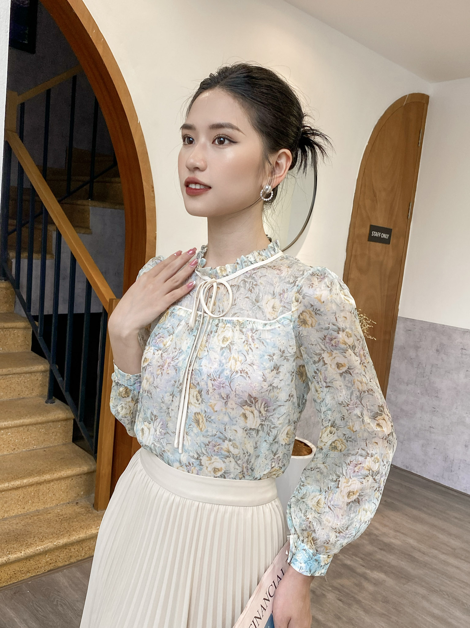 LALYA_CV109_Chân váy dập ly xòe quạt-Be