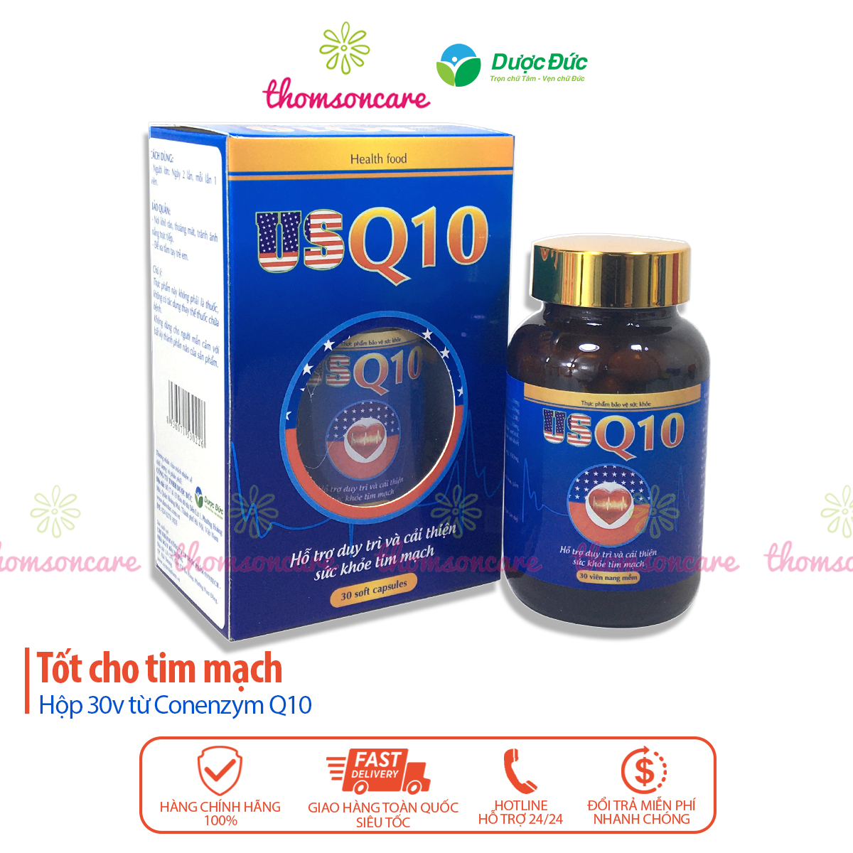 US Q10 hỗ trợ tim mạch, chống lão hóa hộp 30 viên