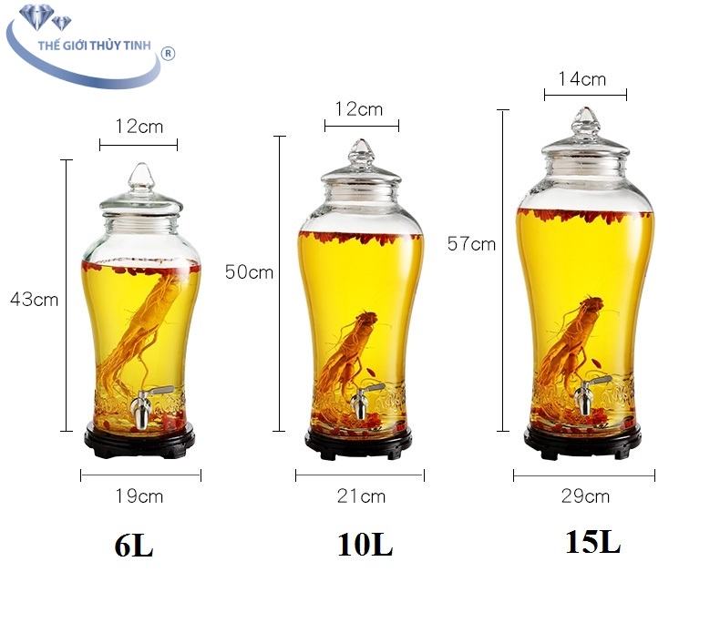 [HCM]Bình Ngâm Rươu Sâm Thủy Tinh Nạp Phúc 6 Lít