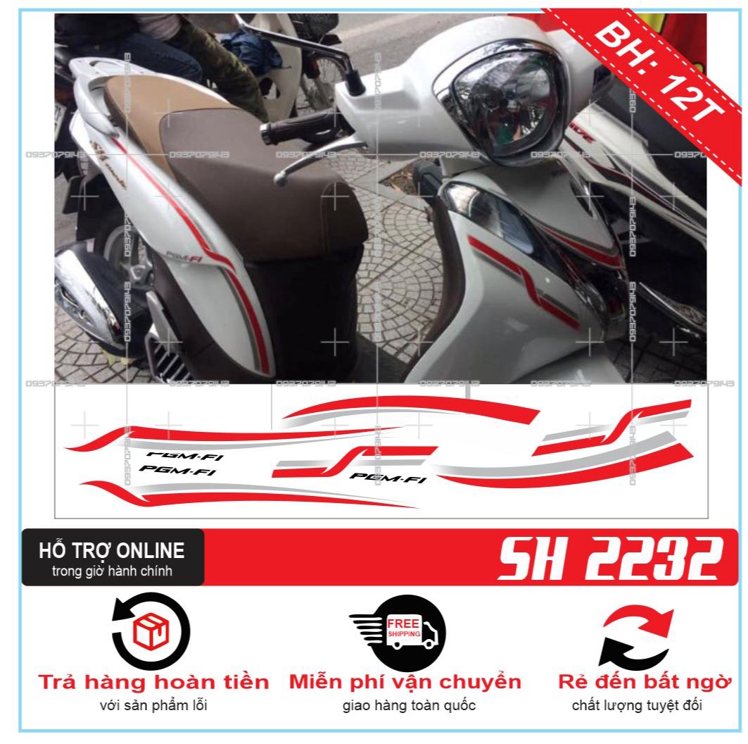 TEM XE SH MODE CHỈ ĐỎ TRẮNG IN TRONG - TEM RỜI SH MODE