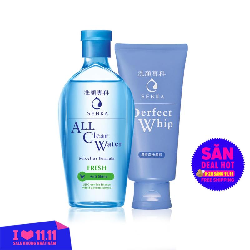 Combo Nước Tẩy Trang Sạch Thoáng All clear water Micellar Fresh và Sữa rửa mặt tạo bọt làm sạch sâu và giảm bóng nhờn Senka Perfect whip Fresh (230ml + 100g)
