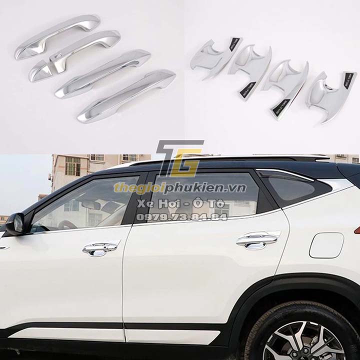 Bộ ốp tay nắm cửa, hõm cửa xe Kia Seltos 2020 mạ Crom -  8 chi tiết