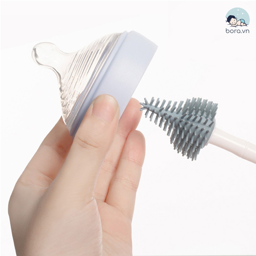 Cọ rửa bình sữa Silicon cao cấp 2 chi tiết [Tay cầm xoay 360 độ]