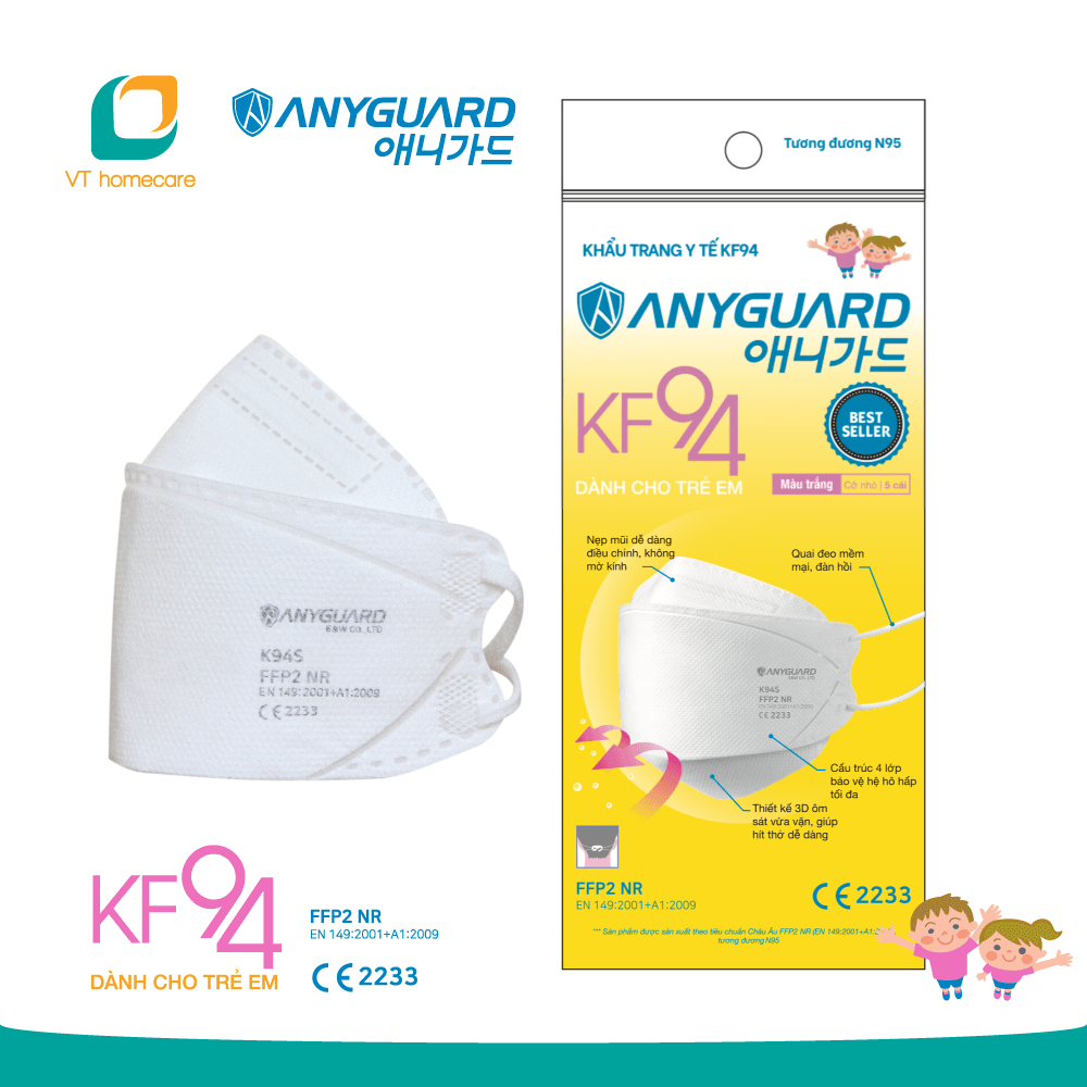 Khẩu trang y tế kf94 trẻ em anyguard - túi zipper 5 cái
