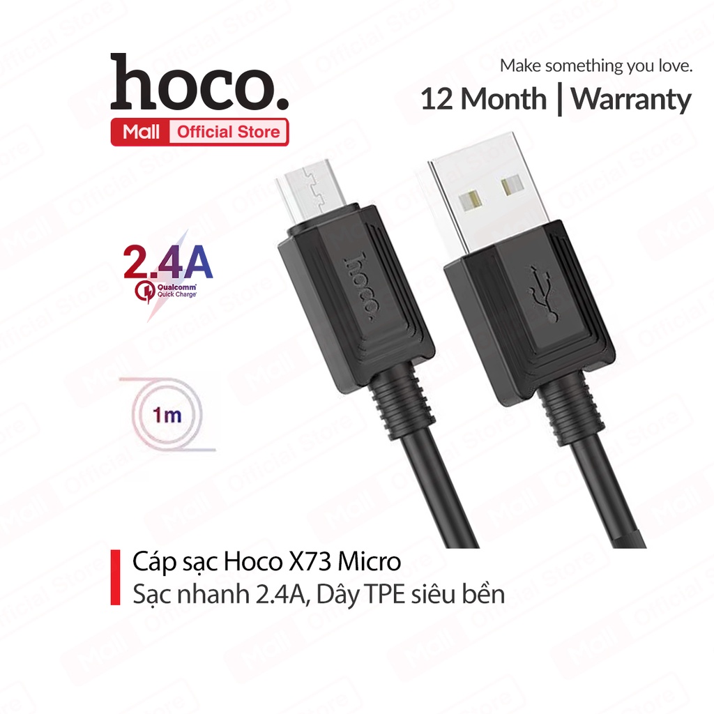 Cáp sạc 2.4A Hoco X73 Micro truyền data ổn định nhanh chóng cho Android dài 1M