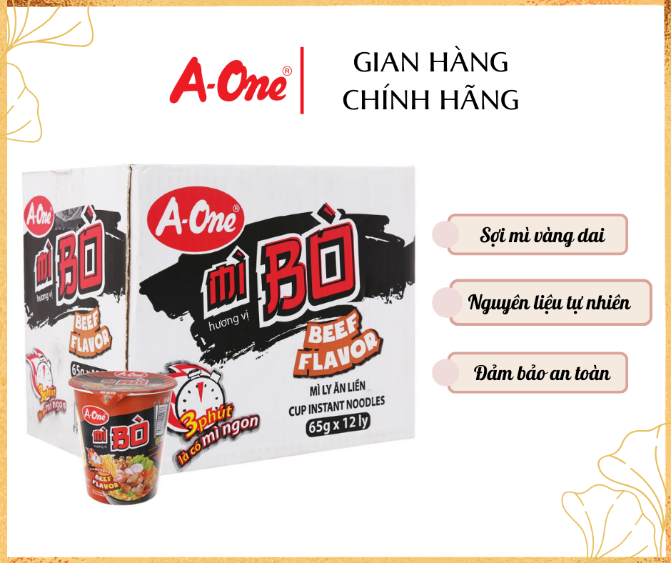 Thùng 12 ly - Mì A-One 65g Hương vị Bò