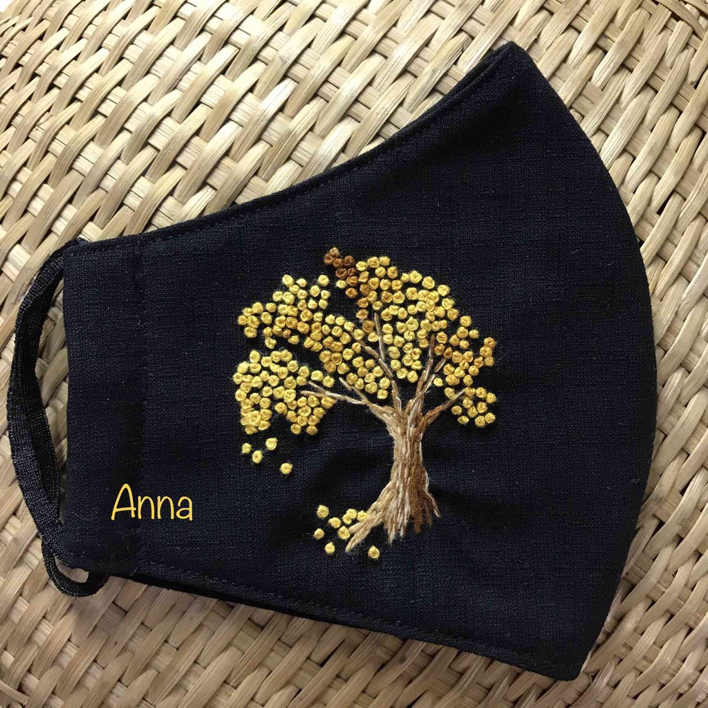 Khẩu trang vải thêu handmade AN30