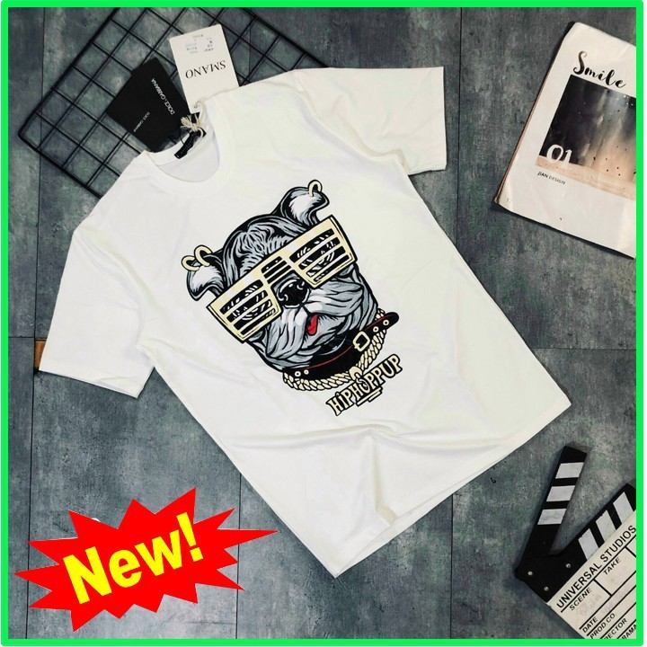 [HCM]Áo Thun Nam Ngắn Tay In Hình Chó Đeo Kính Phong Cách Cổ Tròn Áo Phông Nam Chất Vải Cotton AC40