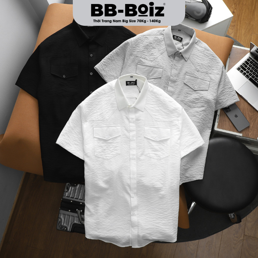 Áo sơ mi tay ngắn bb - boiz big size chất đũi 2 túi form 80kg - 130kg