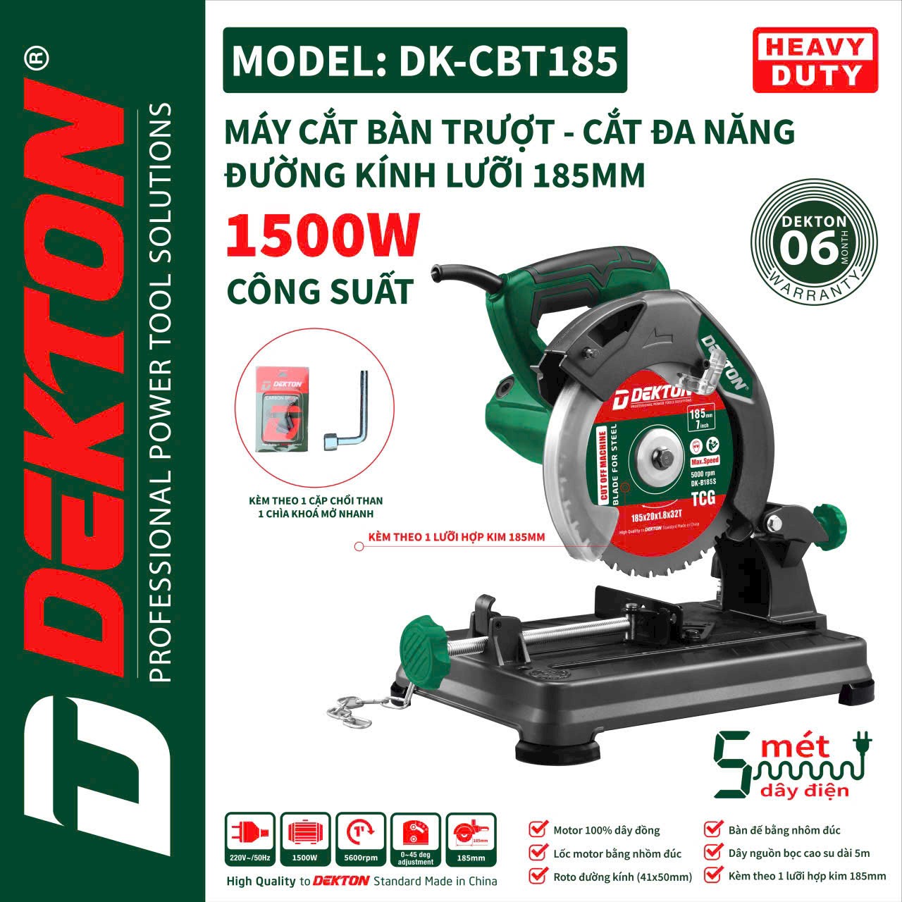 Máy cắt sắt đa năng bàn trượt dekton 1500w 185mm dk-cbt185 chuyên cắt sắt ,gỗ,nhôm tặng lưỡi cắt hợp kim đa năng
