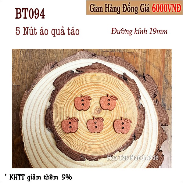 Nút Gỗ Quả Táo BT094 - Hoa Tay Handmade