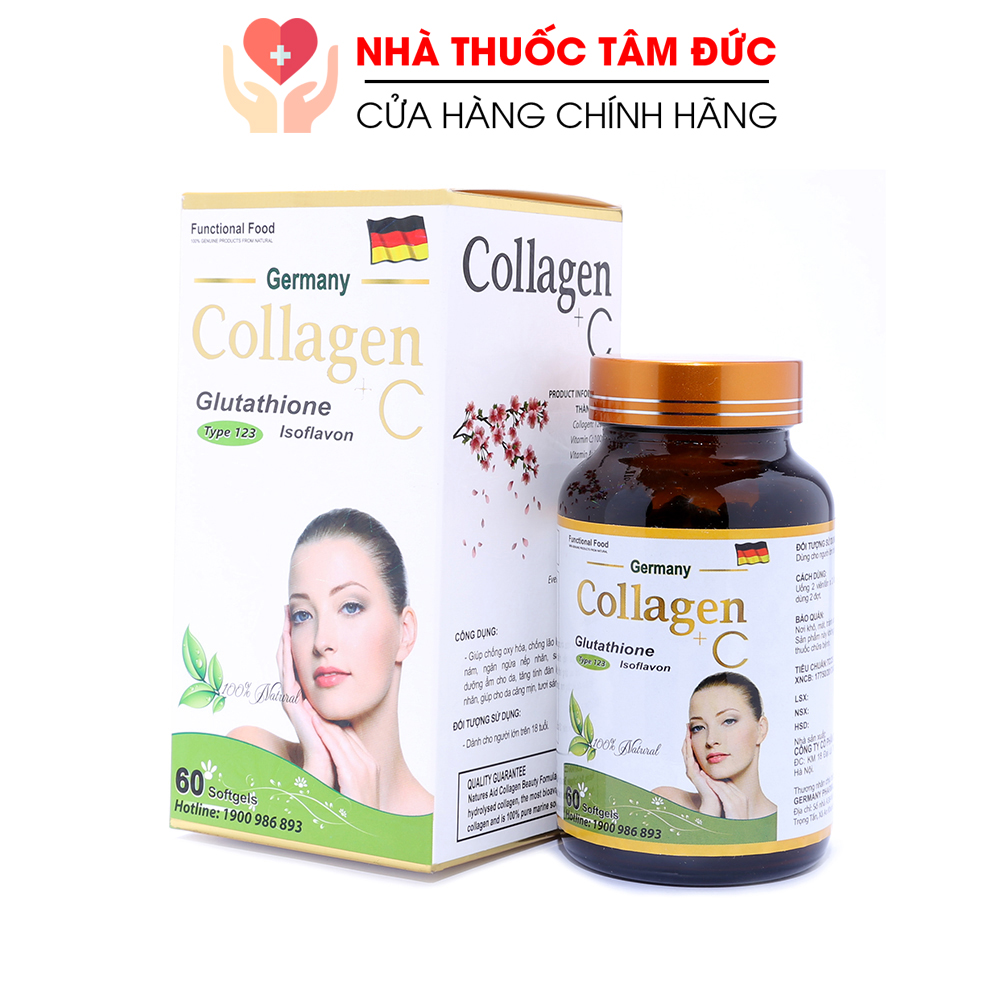 Viên uống đẹp da Collagen +C Type 123 giảm thâm nám tàn nhang, ngừa nếp nhăn, chống lão hóa - Hộp 60 viên