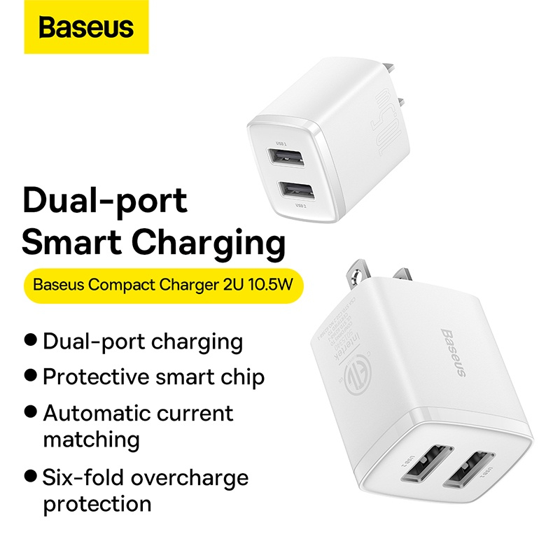 Củ Sạc Baseus Compact Charger 2 Cổng USB 10.5W
