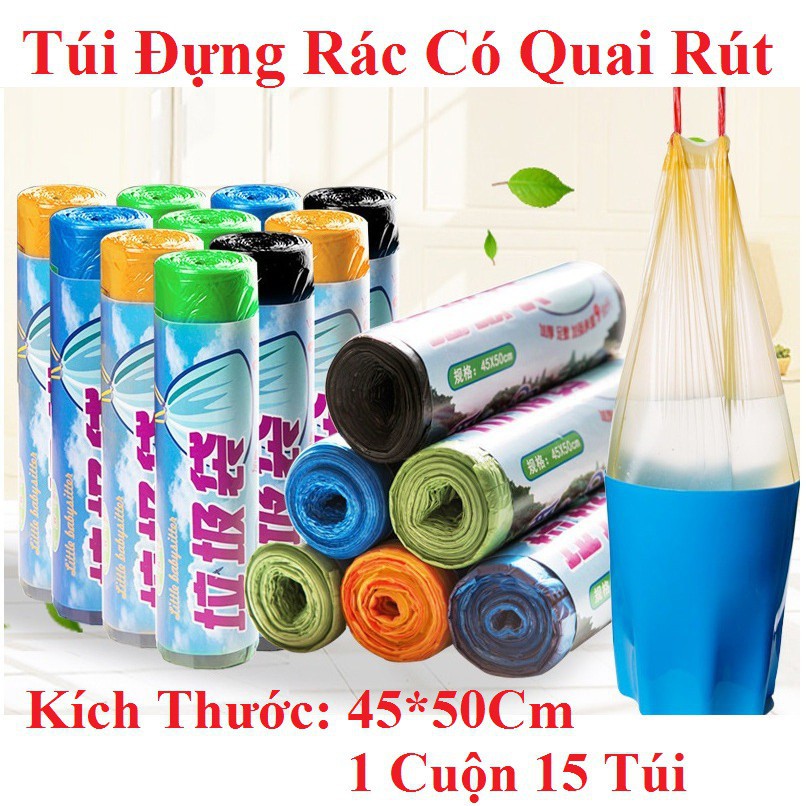 Combo 5 cuộn túi đựng rác có quai xách tiện lợi