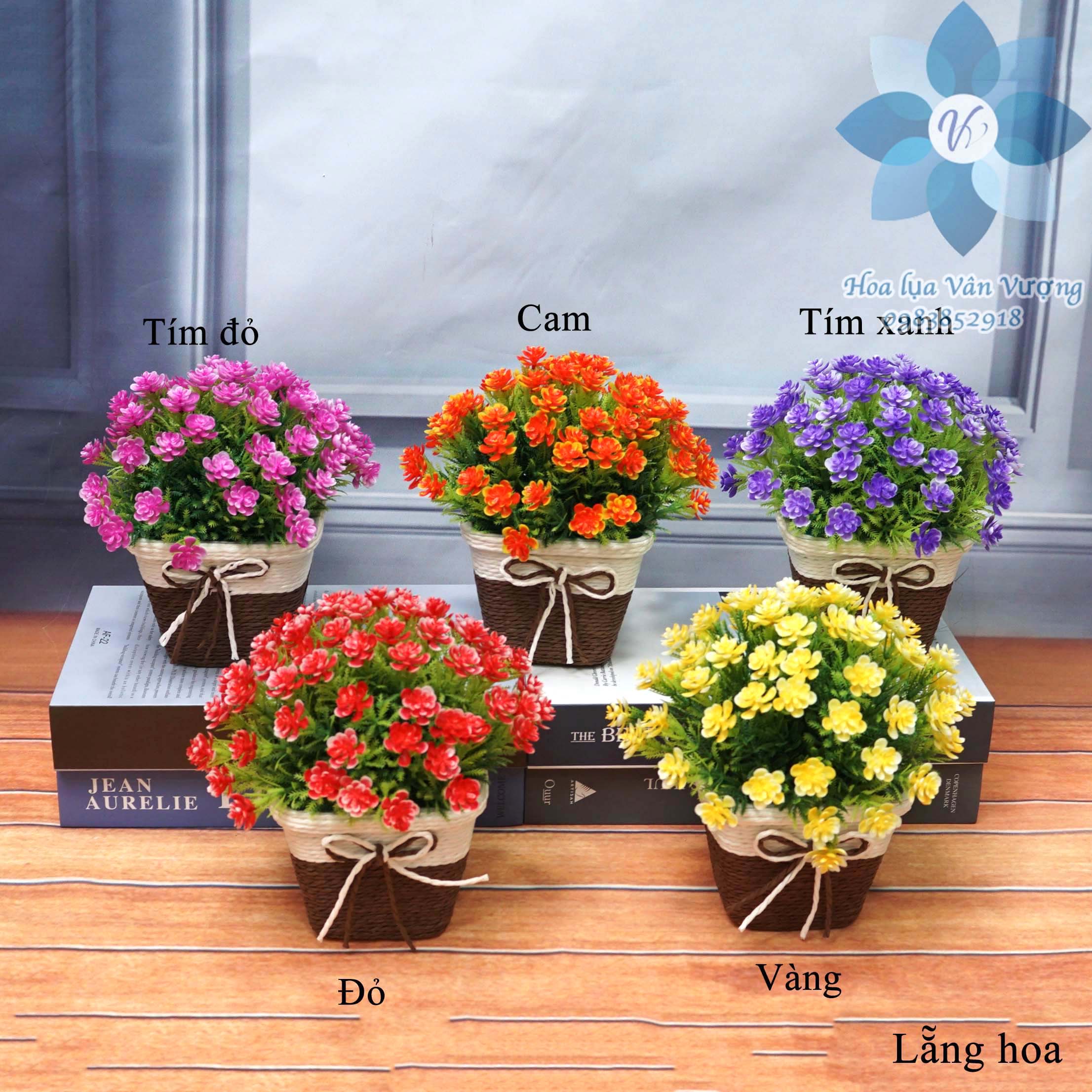 Hoa Lụa Chậu Hoa Giả Để Bàn, Lẵng Hoa