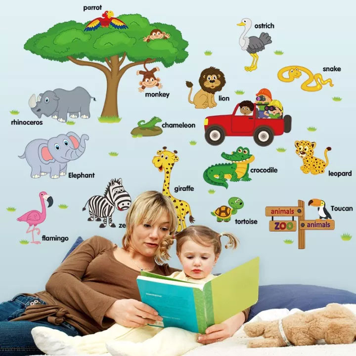 Decal dán tường từ tiếng anh về loài vật cho bé Sticker Decal dán tường SK9084- Decal dán tường con vật -Decal dán tường hình thú