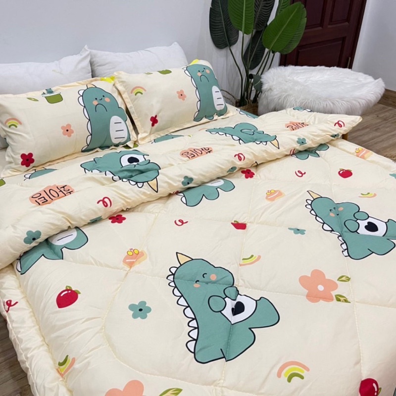 Bộ chăn ga gối 5 món- 4 món  khủng long trắng