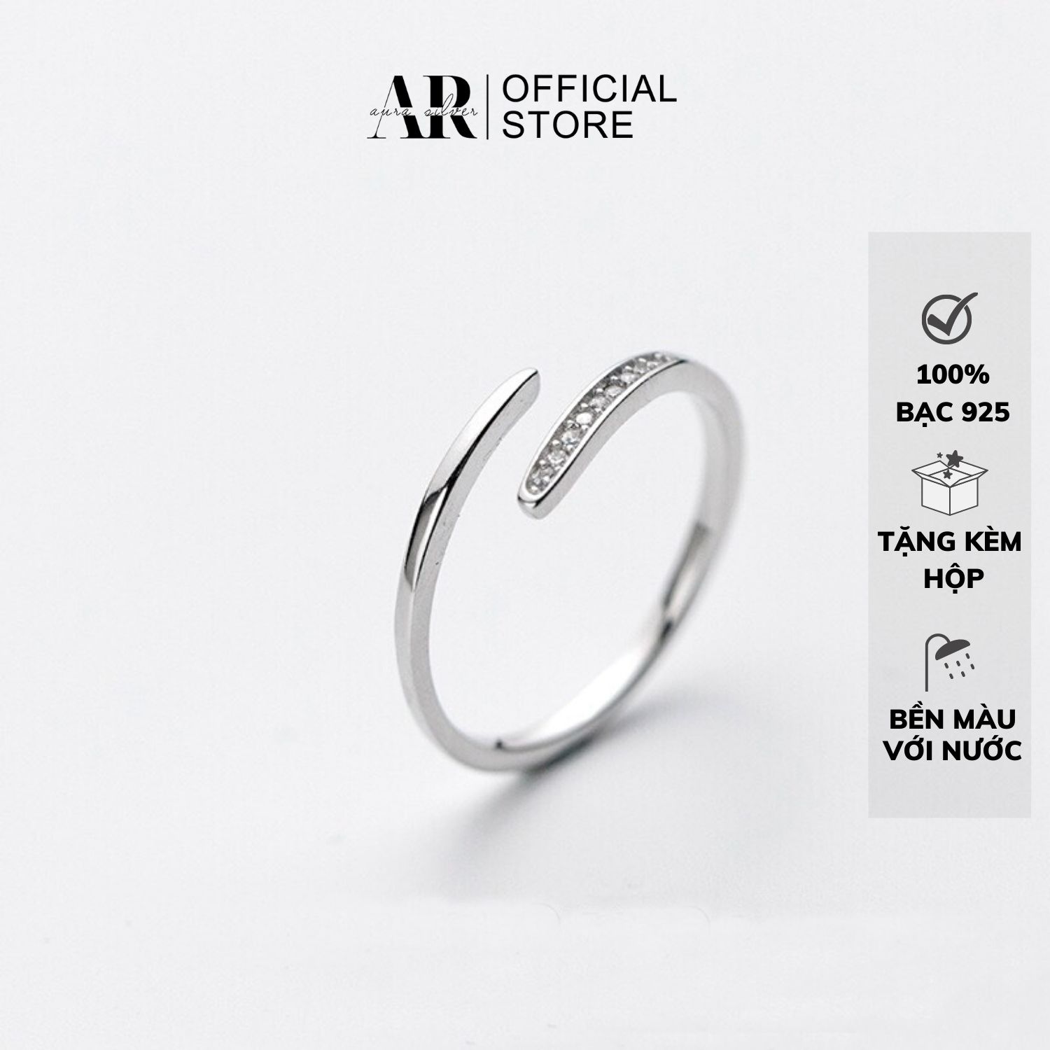 Nhẫn nữ bạc 925 Aura Silver đính đá có thể điều chỉnh size Jinny Ring-N10