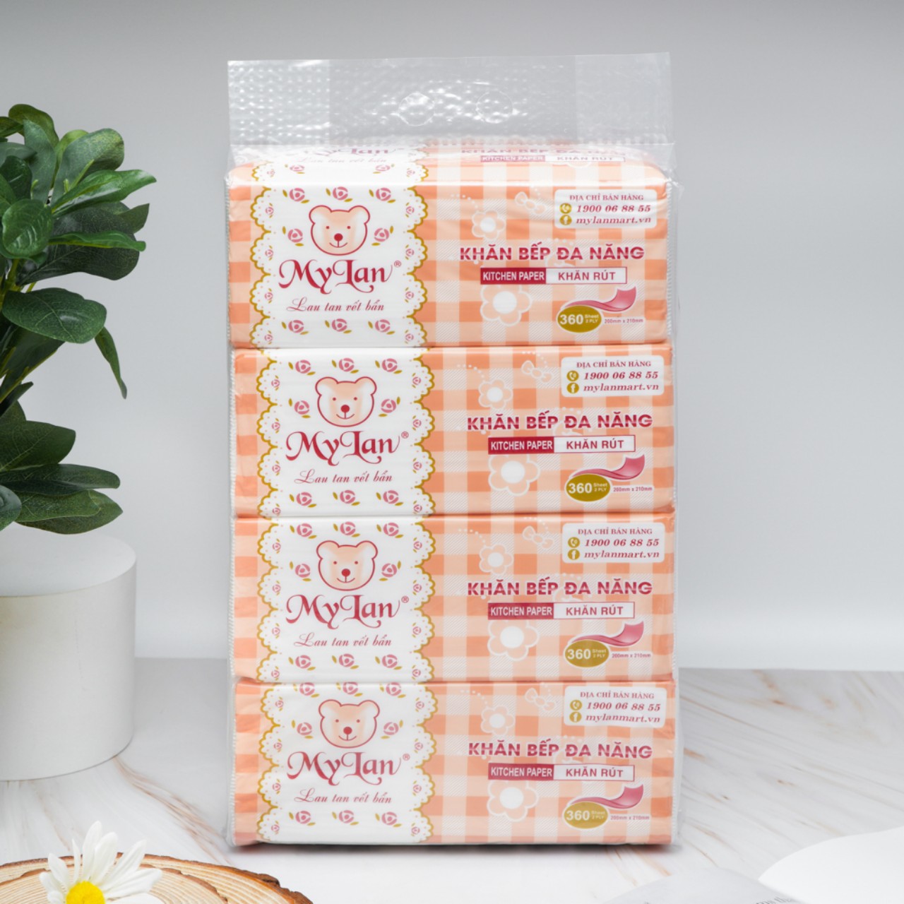 Giấy Nhà Bếp Đa Năng 2 Lớp (360 Tờ/Gói, 4 Gói/Xách)