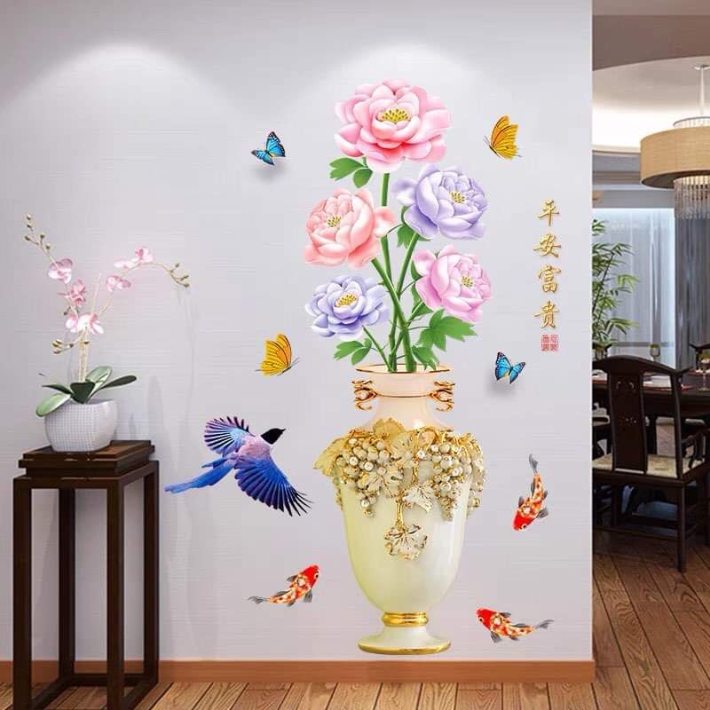 Decal dán tường ,Decal trang trí phòng khách công và bình hoa ( nhiều mẫu)