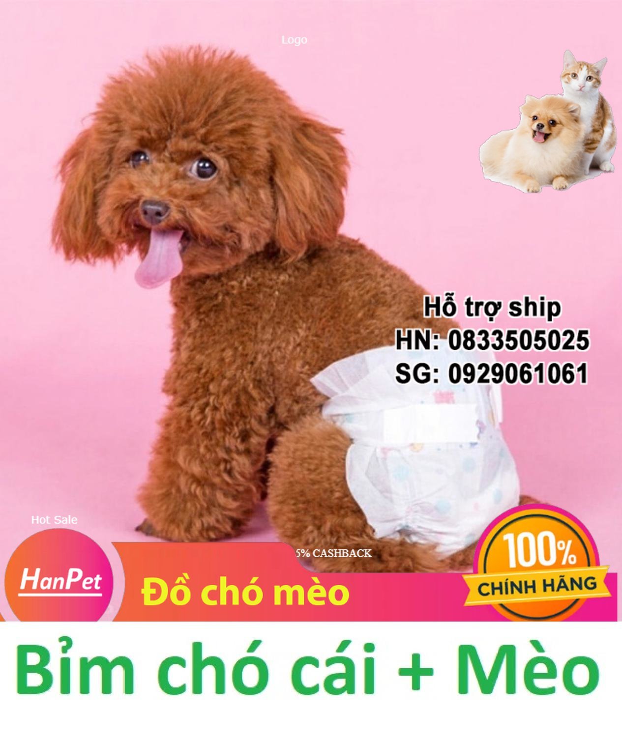 Hanpet - Bịch 10 miếng bỉm quần chó mèo cao cấp dạng dán (dành cho chó cái và mèo các loại) loại siêu thấm / băng vệ sinh chó /chó có kinh nguyệt