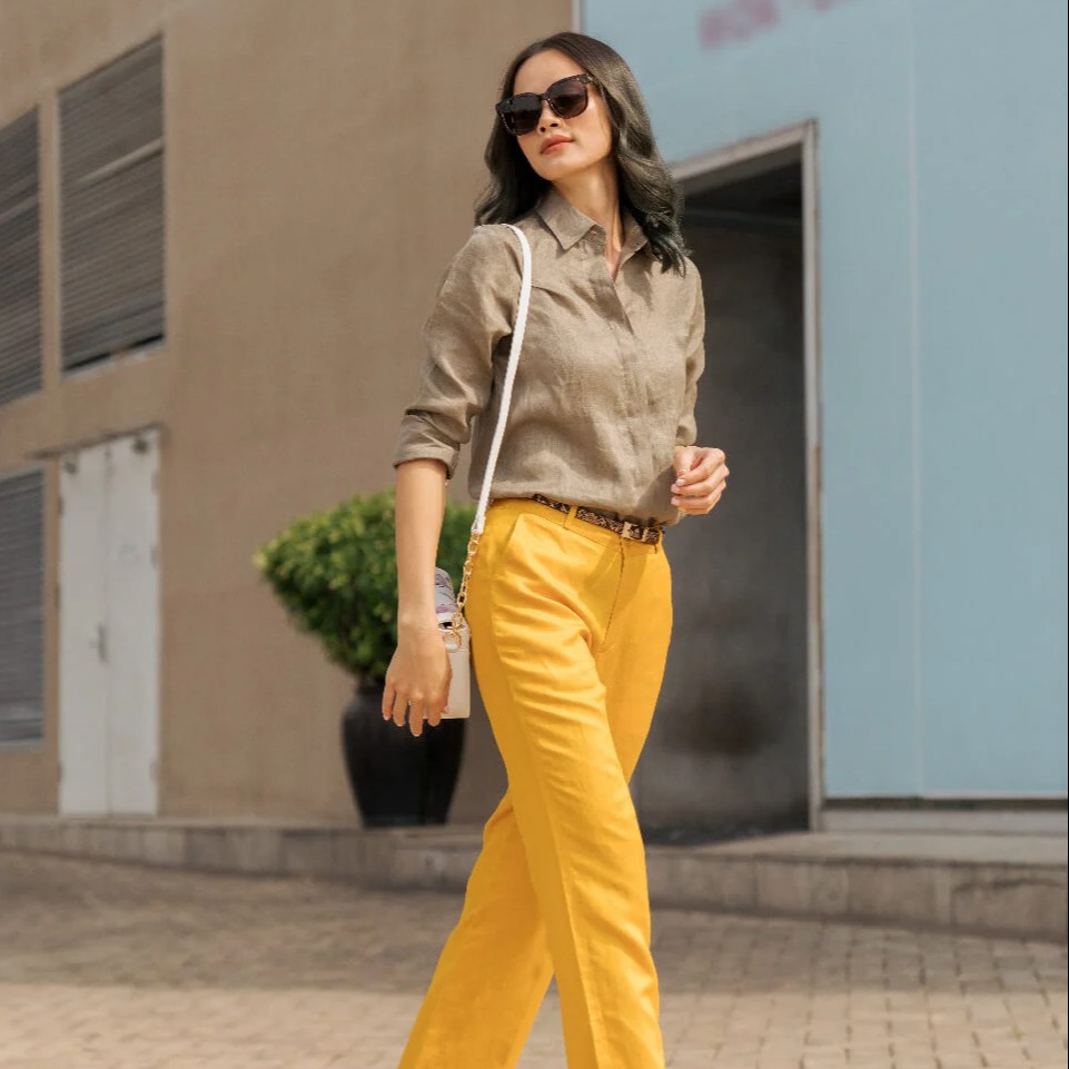Áo Sơ mi Nữ Linen Rêu Nhạt Pride F2 SMW360