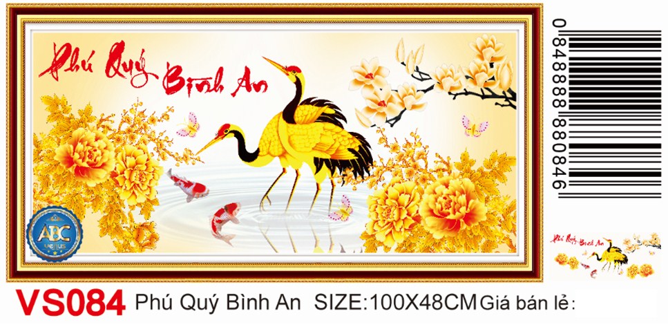 Tranh đính đá phú quý bình an vs084 kích thước 100 x 48 cm