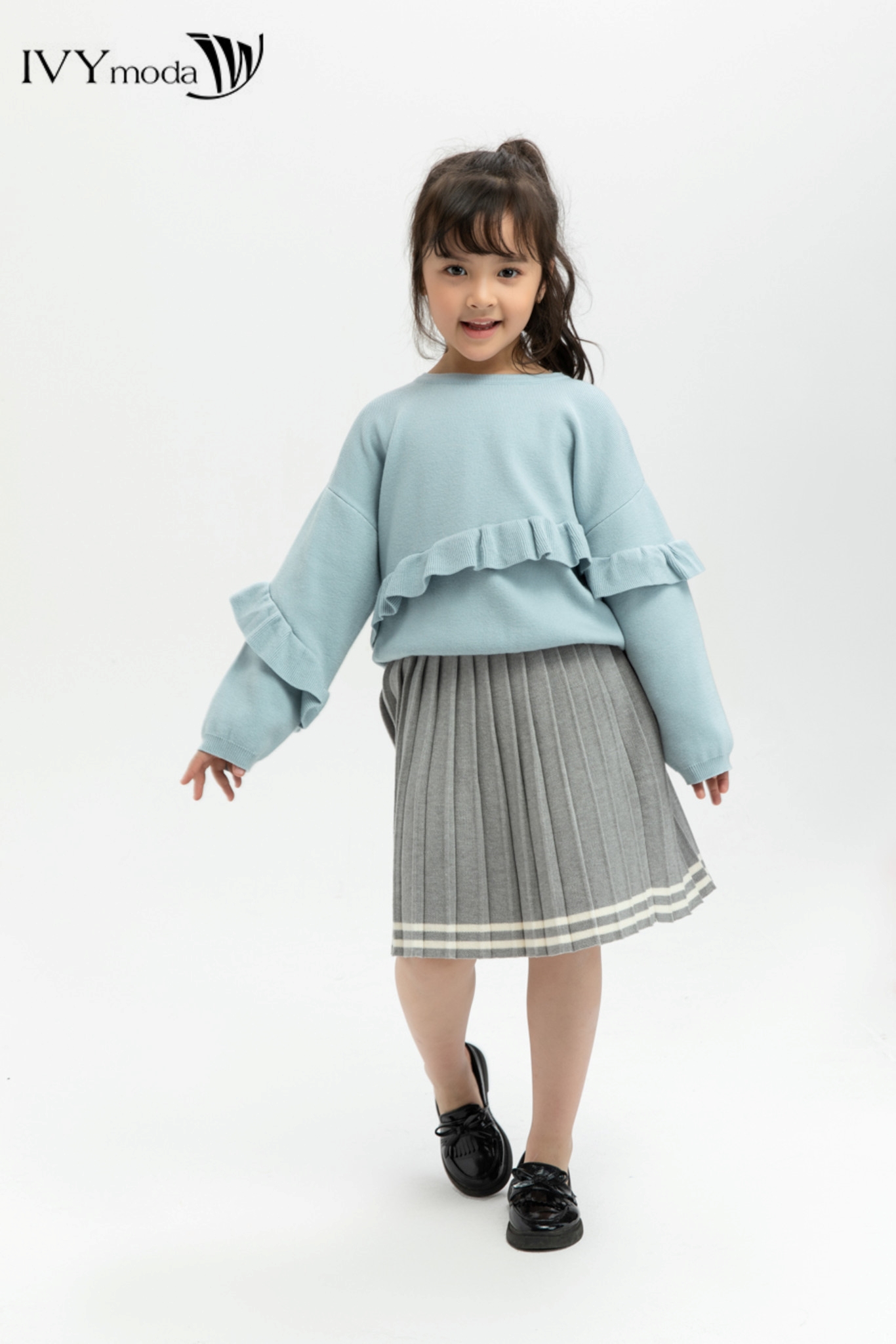 Áo len bé gái phối bèo IVY moda MS 58G0786