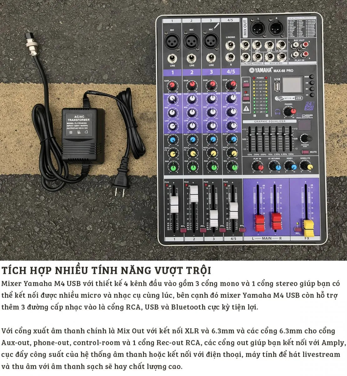 [ SIÊU SALE ] Mixer YAMAHA MAX 68 PRO – Bluetooth, Đa Năng, Dễ Điều Chỉnh – Kết Nối, Effect 99 Hiệu Ứng Echo, Reverb Karaoke-Liveatream Cực Hay-Mượt Mà, Equalizer Chỉnh Bass, Mid, Treble, Chống Hú Cực Tốt, Có Cổng CRA, USB Tiện Lợi