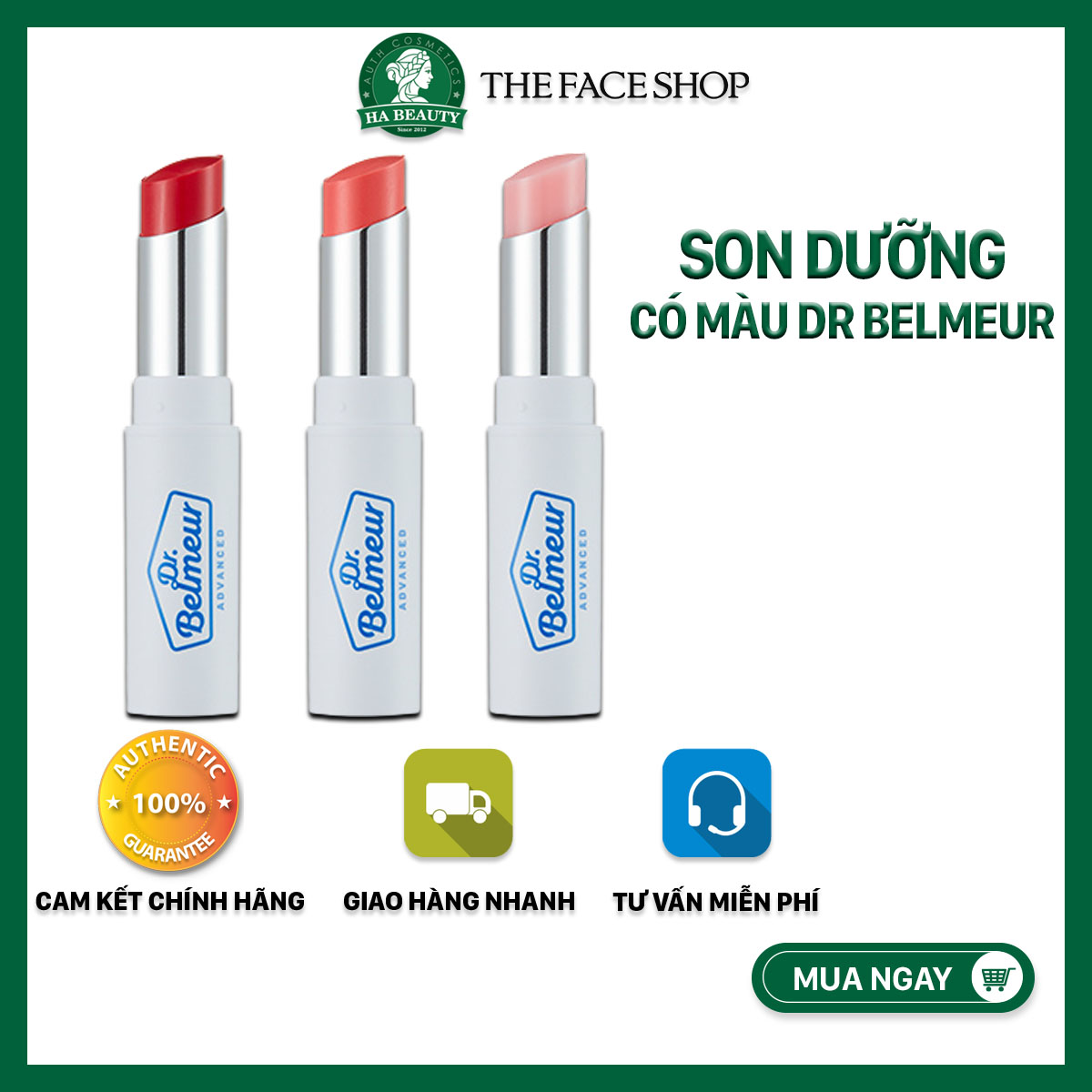 Son dưỡng môi có màu mềm môi dưỡng ẩm hồng hào căng mướt The Face Shop Dr Belmeur Advanced Cica Touch Lip Balm 5.5g