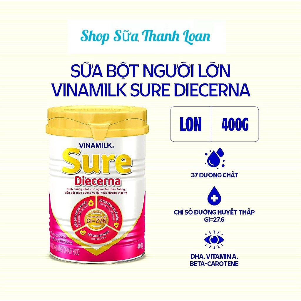 (HSD T12-2025) SỮA BỘT VINAMILK SURE DIECERNA 400G.