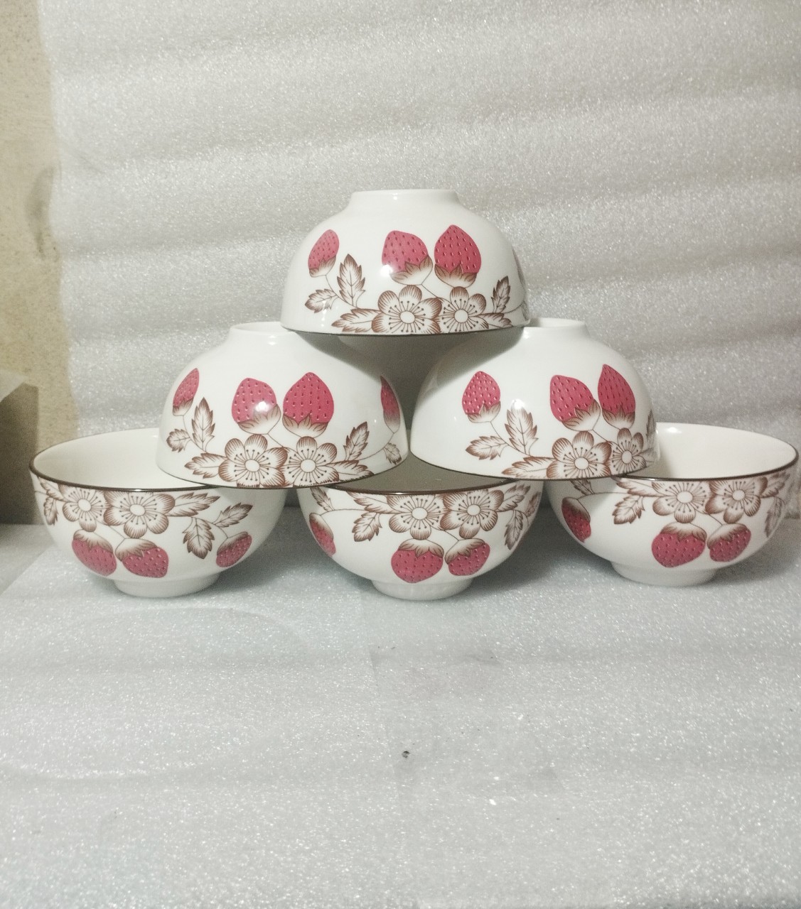 Combo 10 chén, 5 chén sứ hoa dâu 11cm A90, chén cơm trắng 11cm, chén chấm trắng 8.5cm