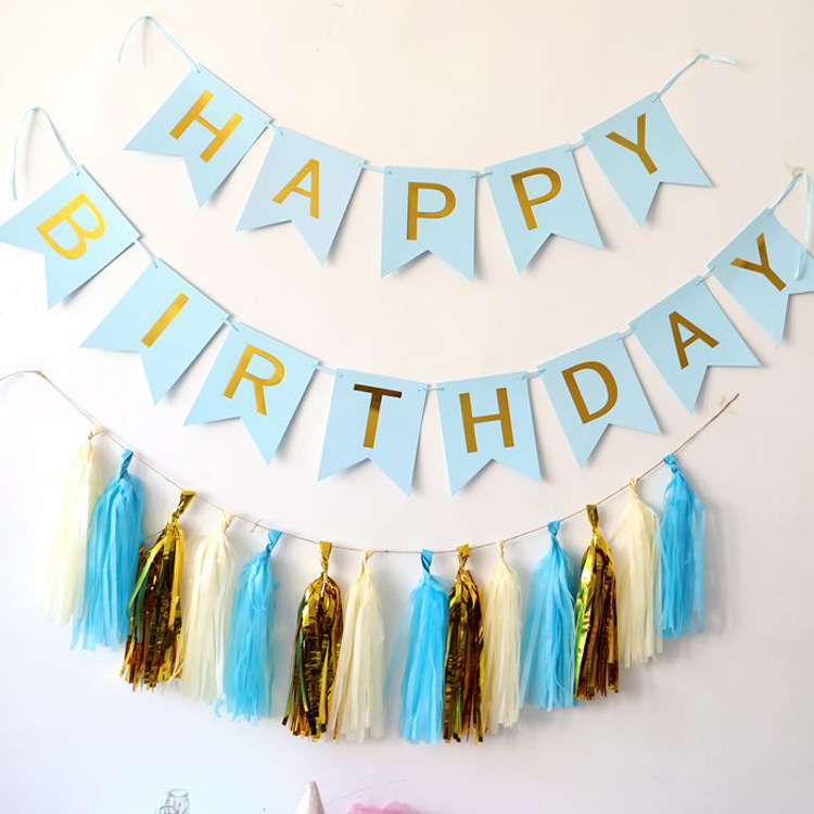 Dây treo chữ Happy Birthday đuôi cá bằng giấy bản nhỏ